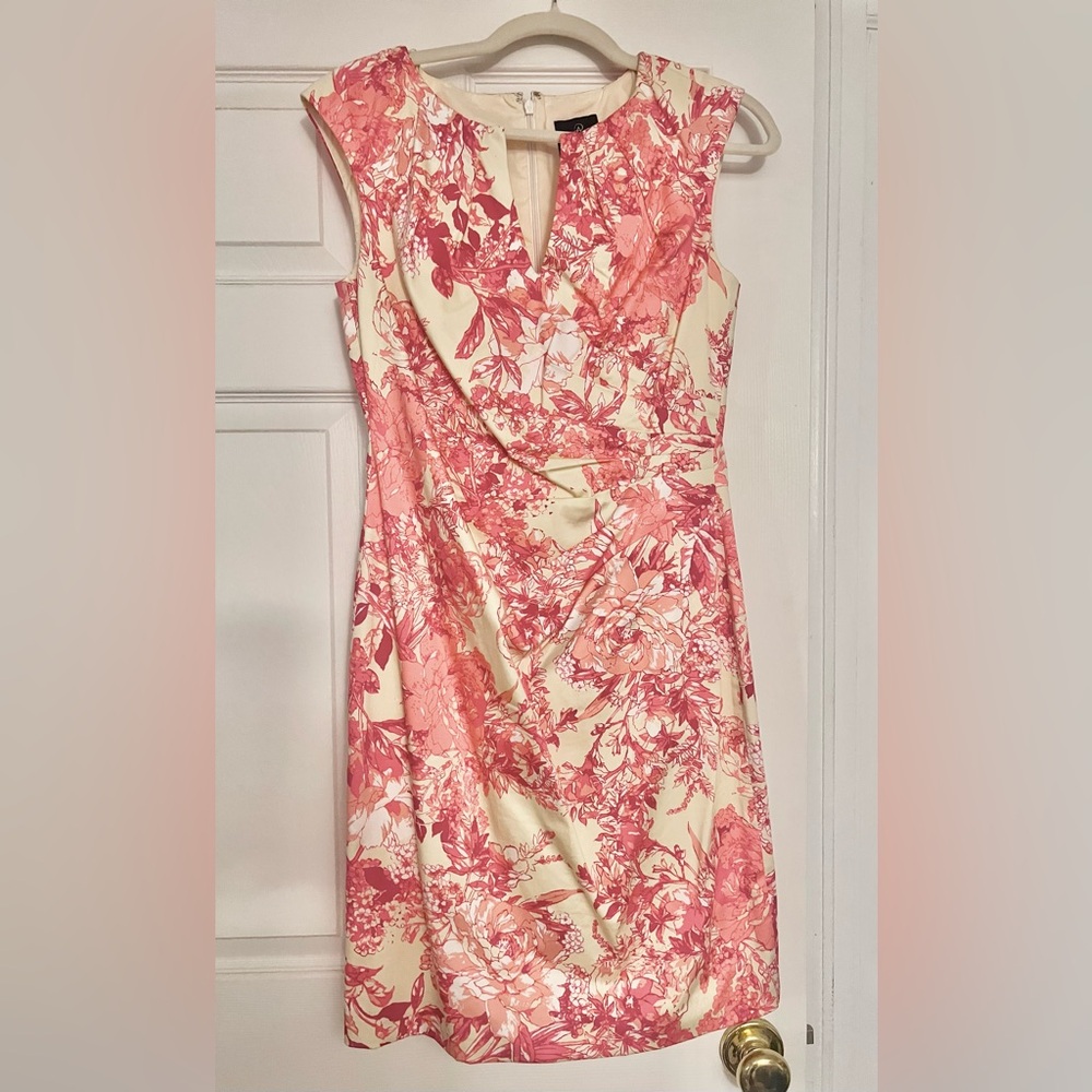 Adrianna Papell Pink and Cream Floral Midi Dress